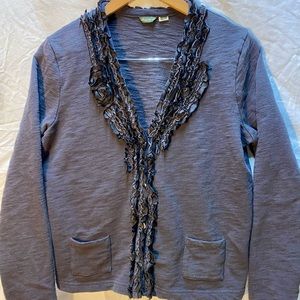 Gray Eddie Bauer Cardigan with Rosette Ruffle Trim Detail - Large